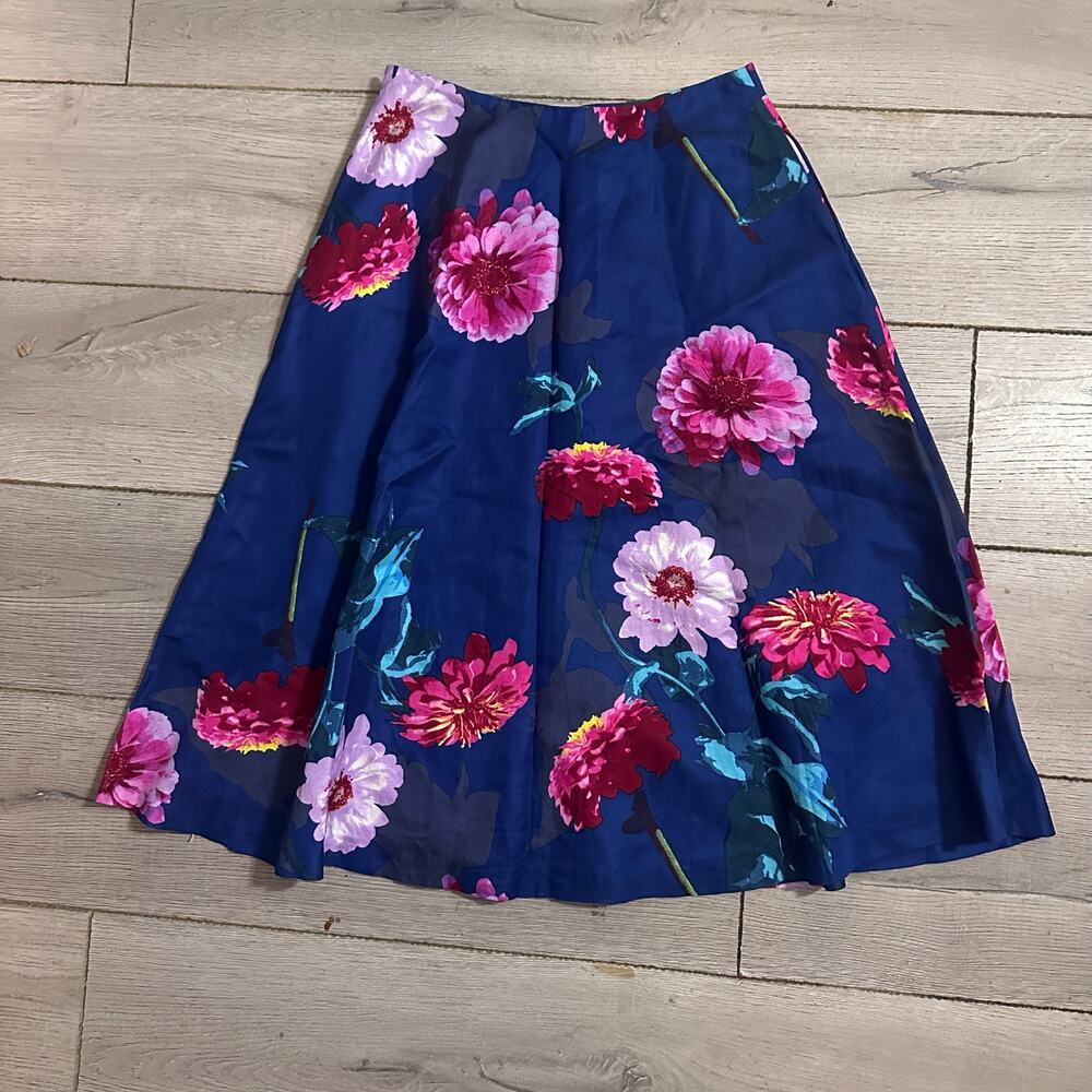 Banana Republic Navy w/ Red/Pink Floral Botanical Print Midi Skirt, Size 4